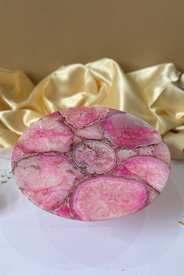Pink Agate Cake Stand With Wooden Base by Home Jewels by Cotton Indya at Pernia's Pop Up Shop