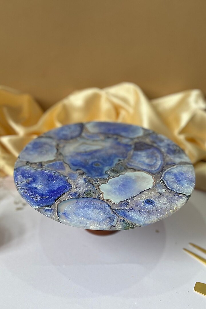 Blue Agate Cake Stand With Wooden Base by Home Jewels by Cotton Indya at Pernia's Pop Up Shop