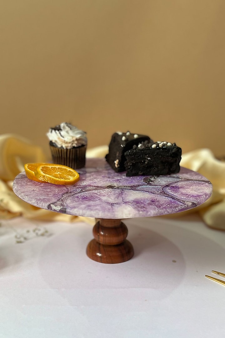 Purple Agate Cake Stand With Wooden Base by Home Jewels by Cotton Indya