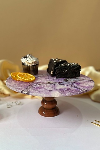 Purple Agate Cake Stand With Wooden Base by Home Jewels by Cotton Indya