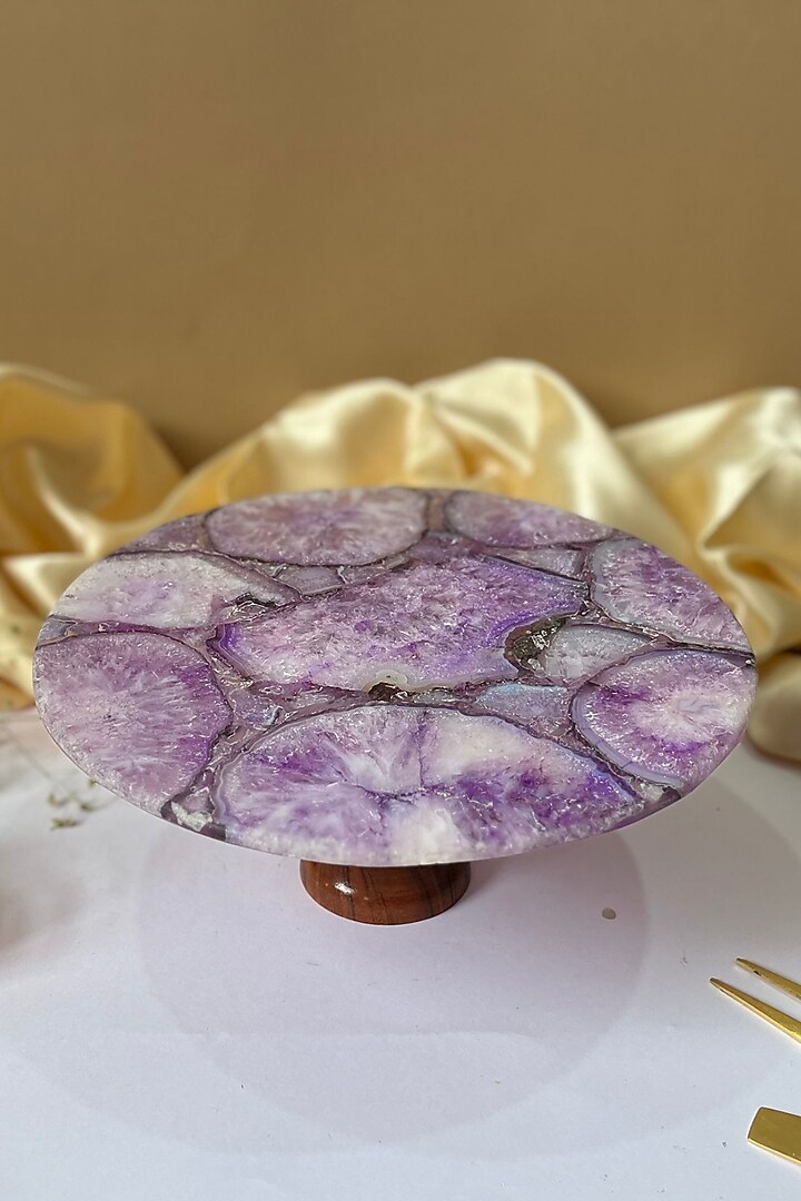 Purple Agate Cake Stand With Wooden Base by Home Jewels by Cotton Indya at Pernia's Pop Up Shop