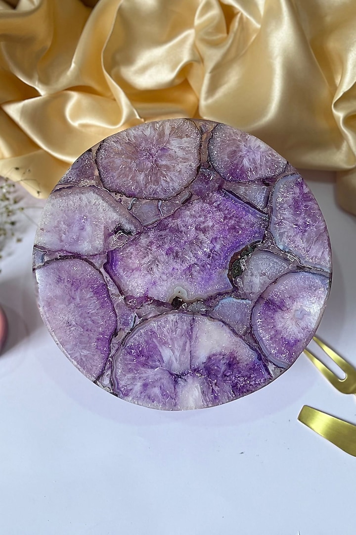 Purple Agate Cake Stand With Wooden Base by Home Jewels by Cotton Indya at Pernia's Pop Up Shop