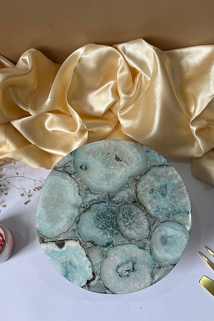 Turquoise Agate Cake Stand With Wooden Base by Home Jewels by Cotton Indya at Pernia's Pop Up Shop
