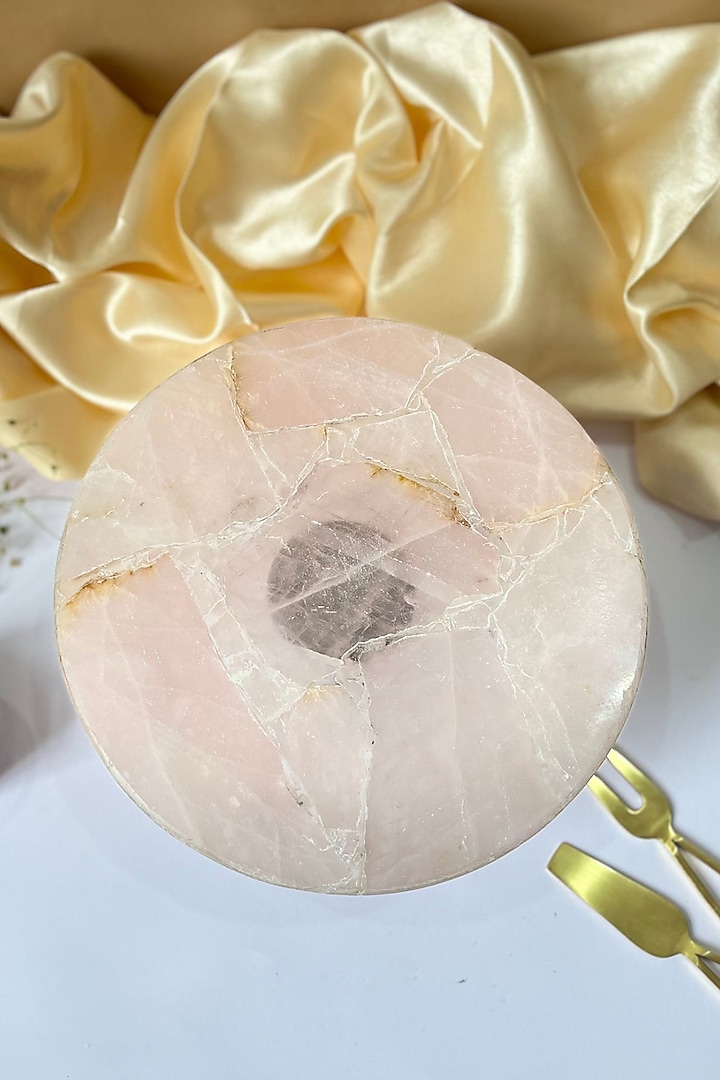 Pink Rose Quartz Round Cake Stand With Metal Base by Home Jewels by Cotton Indya at Pernia's Pop Up Shop