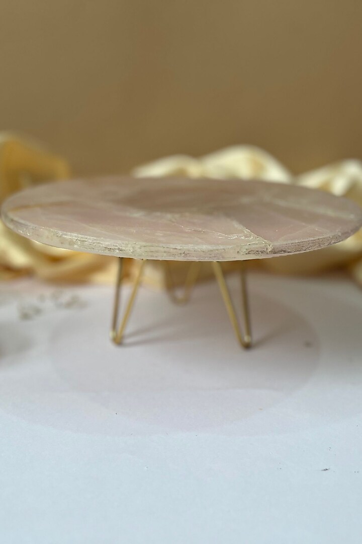 Pink Rose Quartz Round Cake Stand With Metal Base by Home Jewels by Cotton Indya at Pernia's Pop Up Shop