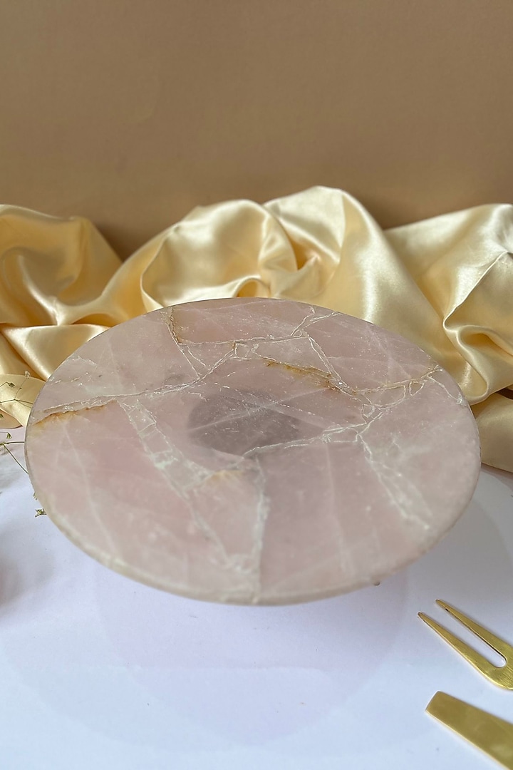 Pink Rose Quartz Round Cake Stand With Wooden Base by Home Jewels by Cotton Indya at Pernia's Pop Up Shop