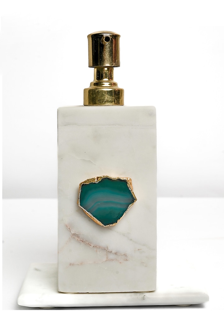 Green Agate & Marble Soap Dispenser by Home Jewels by Cotton Indya