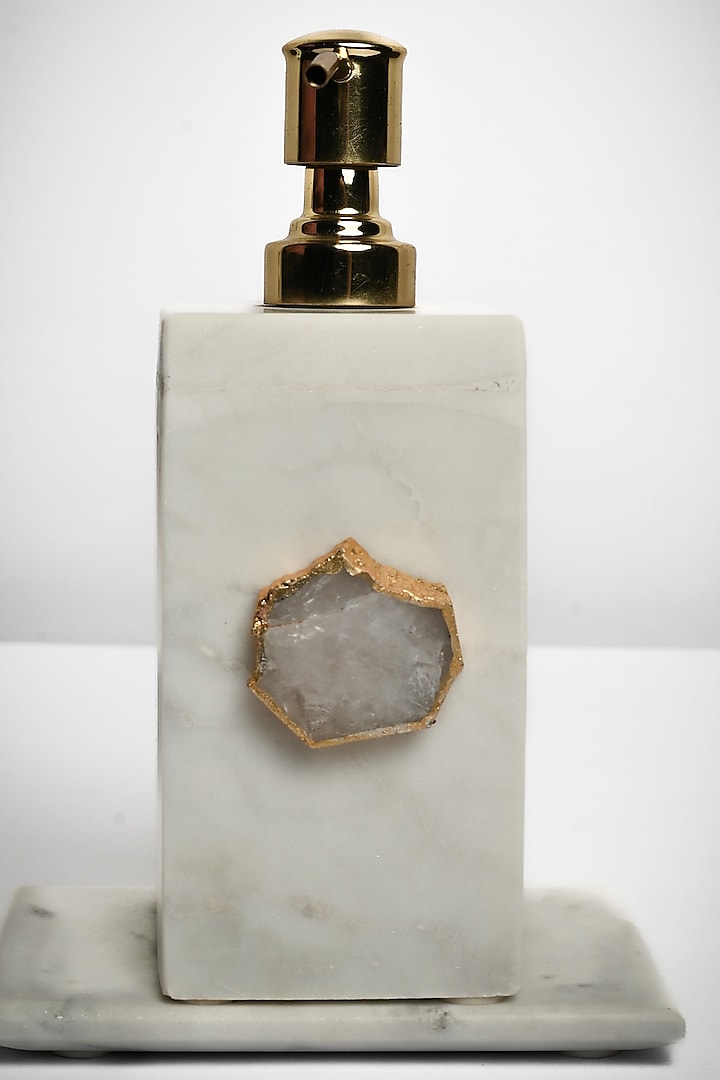 White Agate & Marble Soap Dispenser by Home Jewels by Cotton Indya