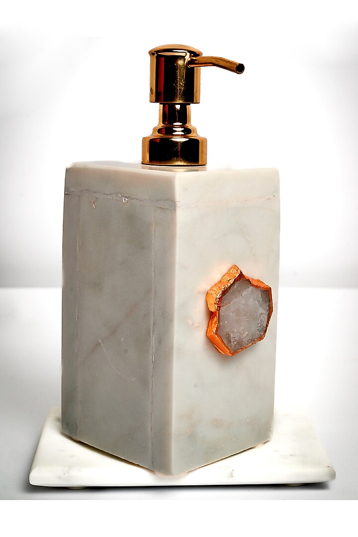 White Agate & Marble Soap Dispenser by Home Jewels by Cotton Indya at Pernia's Pop Up Shop