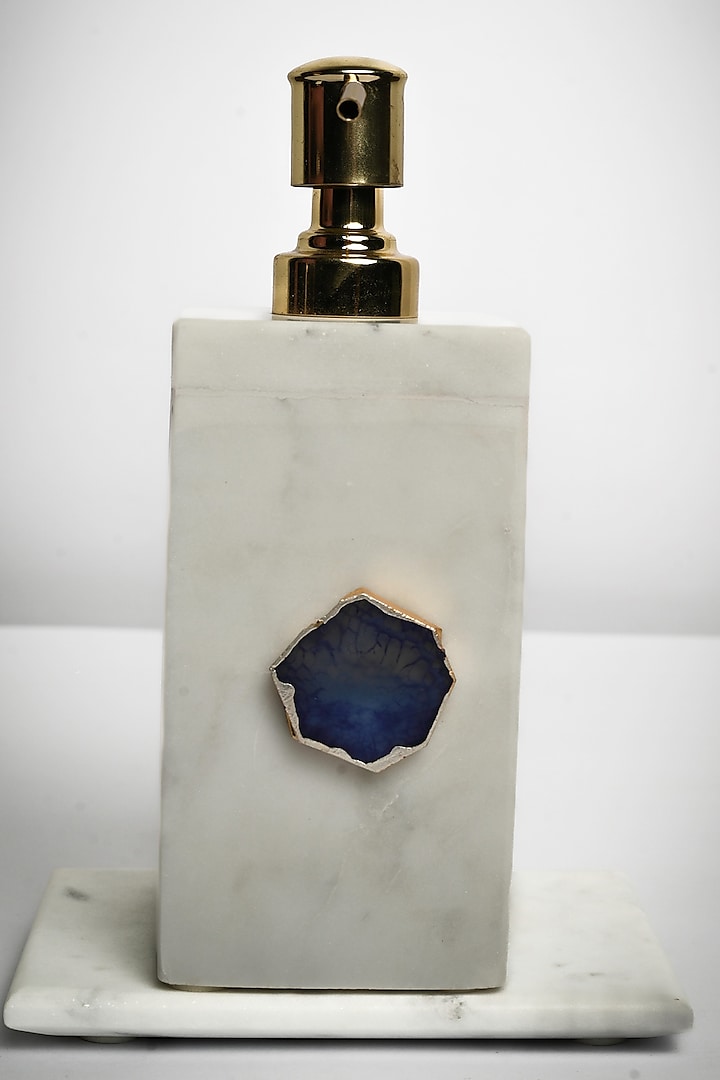Blue Agate & Marble Soap Dispenser by Home Jewels by Cotton Indya