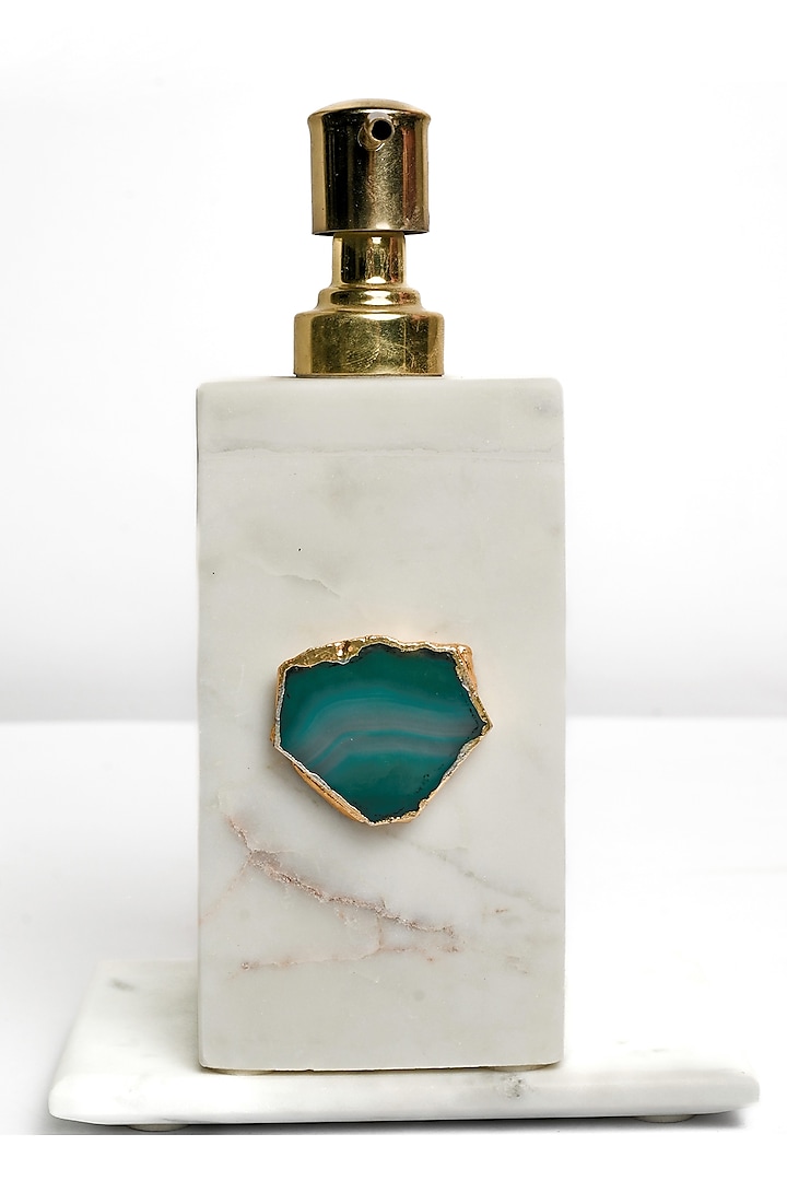 Turquoise Agate & Marble Soap Dispenser by Home Jewels by Cotton Indya