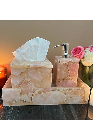 Pink Rose Quartz Bathroom Set Of 3 by Home Jewels by Cotton Indya