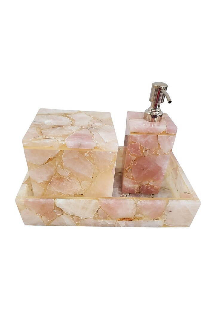 Pink Rose Quartz Bathroom Set Of 3 by Home Jewels by Cotton Indya at Pernia's Pop Up Shop