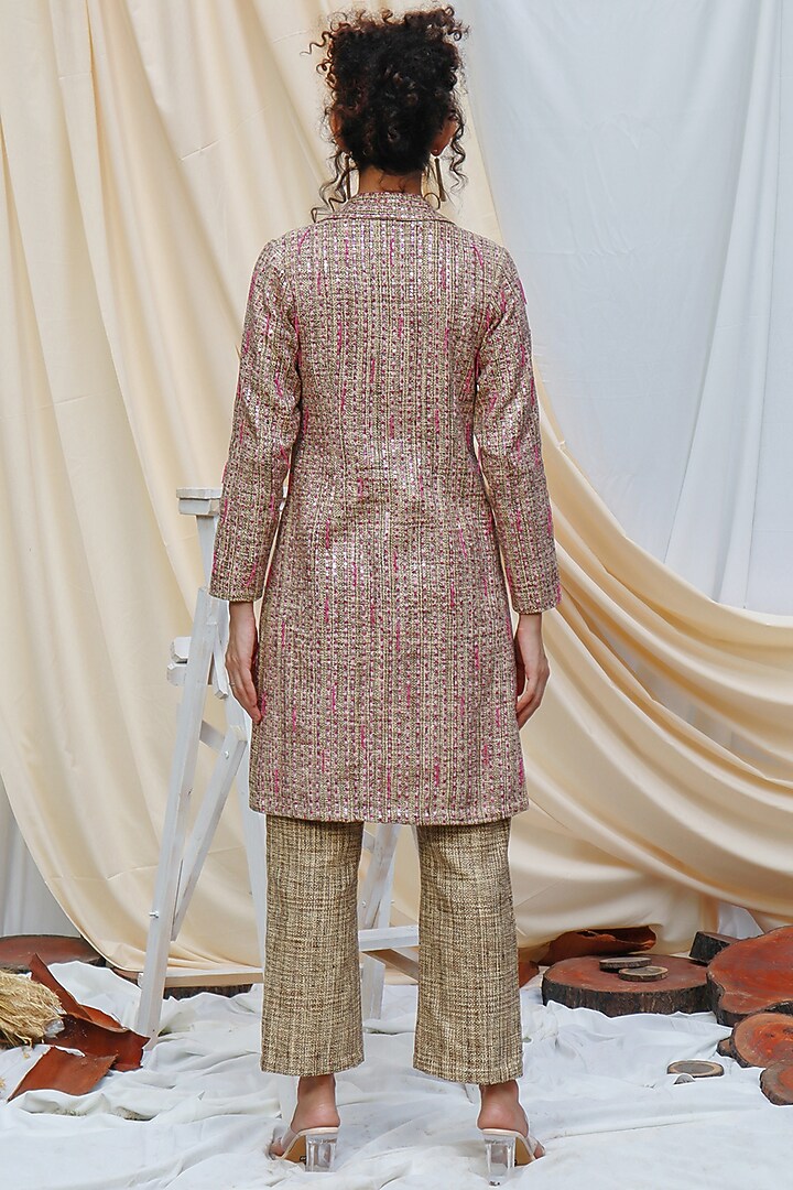 Khaki & Blush Pink Co-Ord Set In Tweed Silk by Couche at Pernia's Pop Up Shop