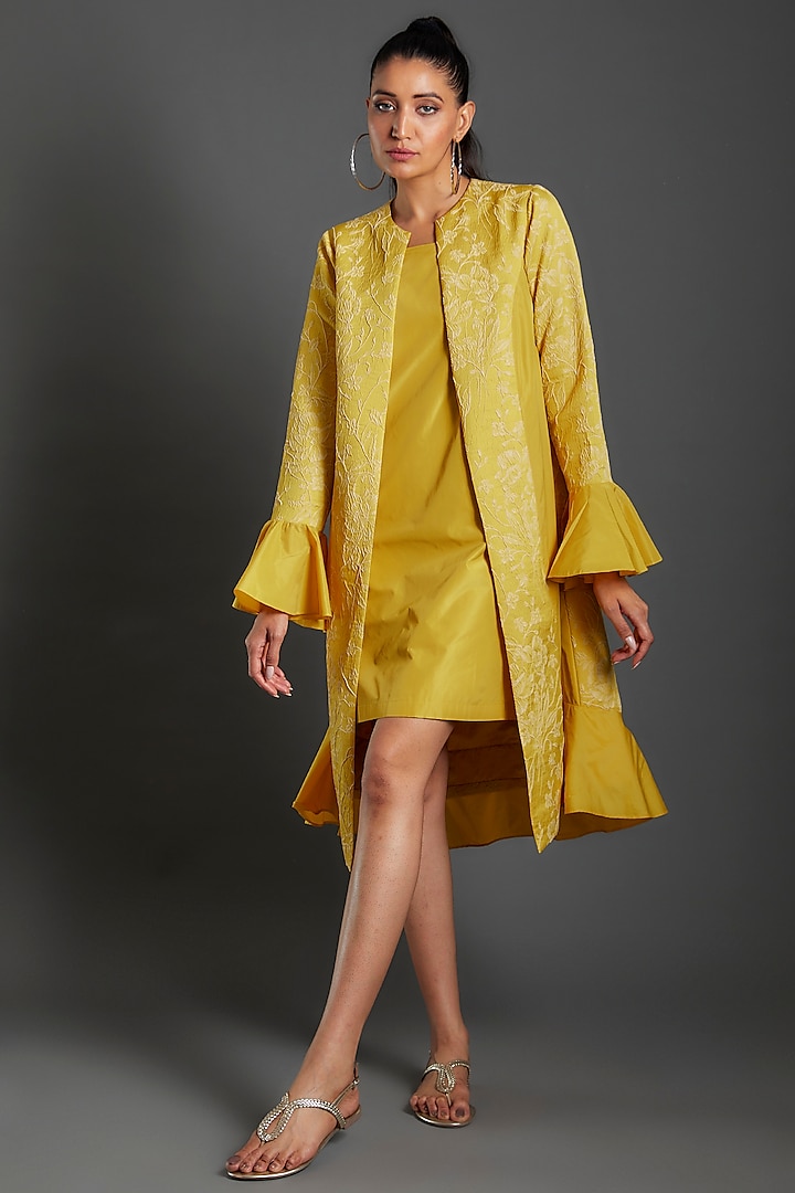 Yellow Jacquard & Taffeta Jacket Dress by Couche