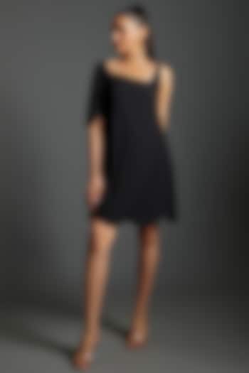 Black Polyester & Lycra One Shoulder Dress by Couche