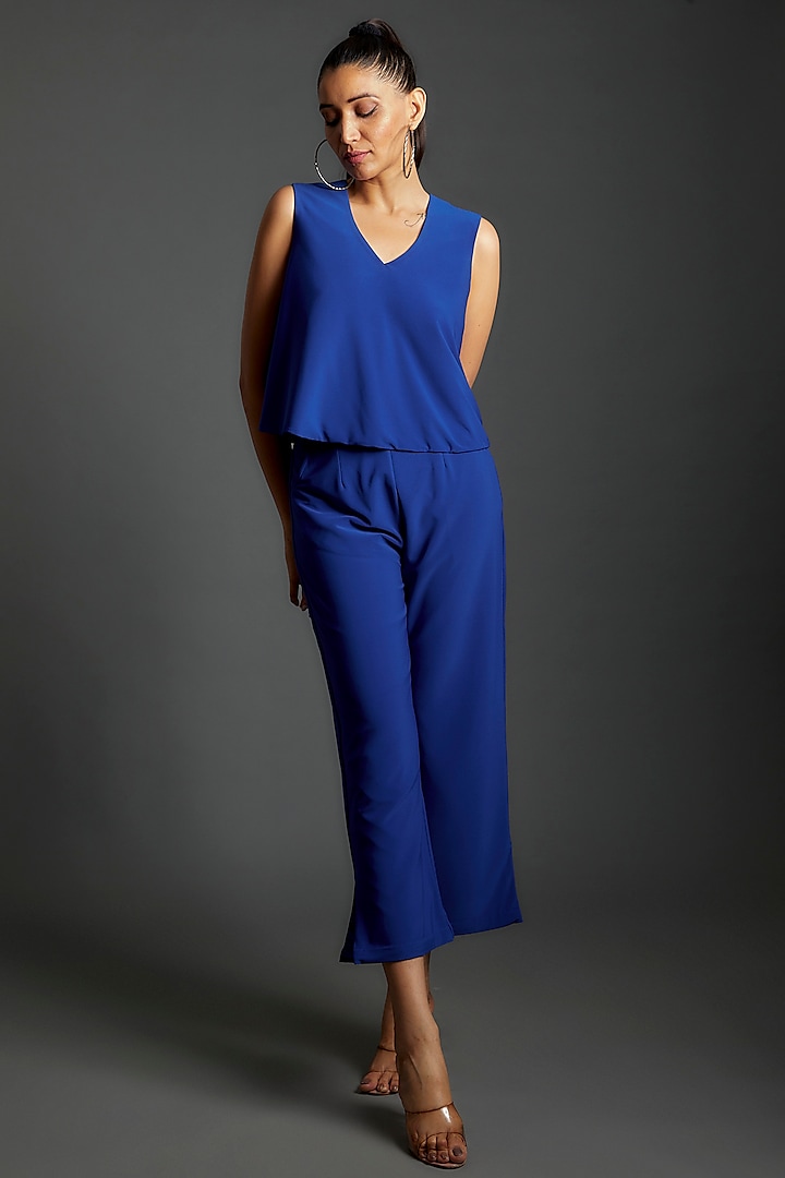 Blue Polyester & Lycra Co-Ord Set by Couche at Pernia's Pop Up Shop