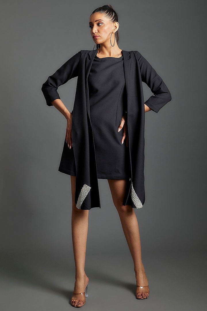 Black Polyester & Lycra Mini Dress by Couche
