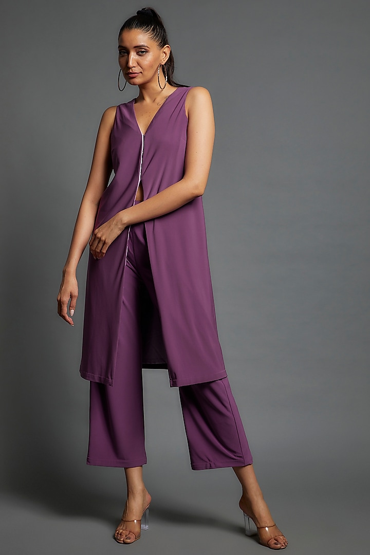 Purple Polyester & Lycra Co-Ord Set by Couche at Pernia's Pop Up Shop