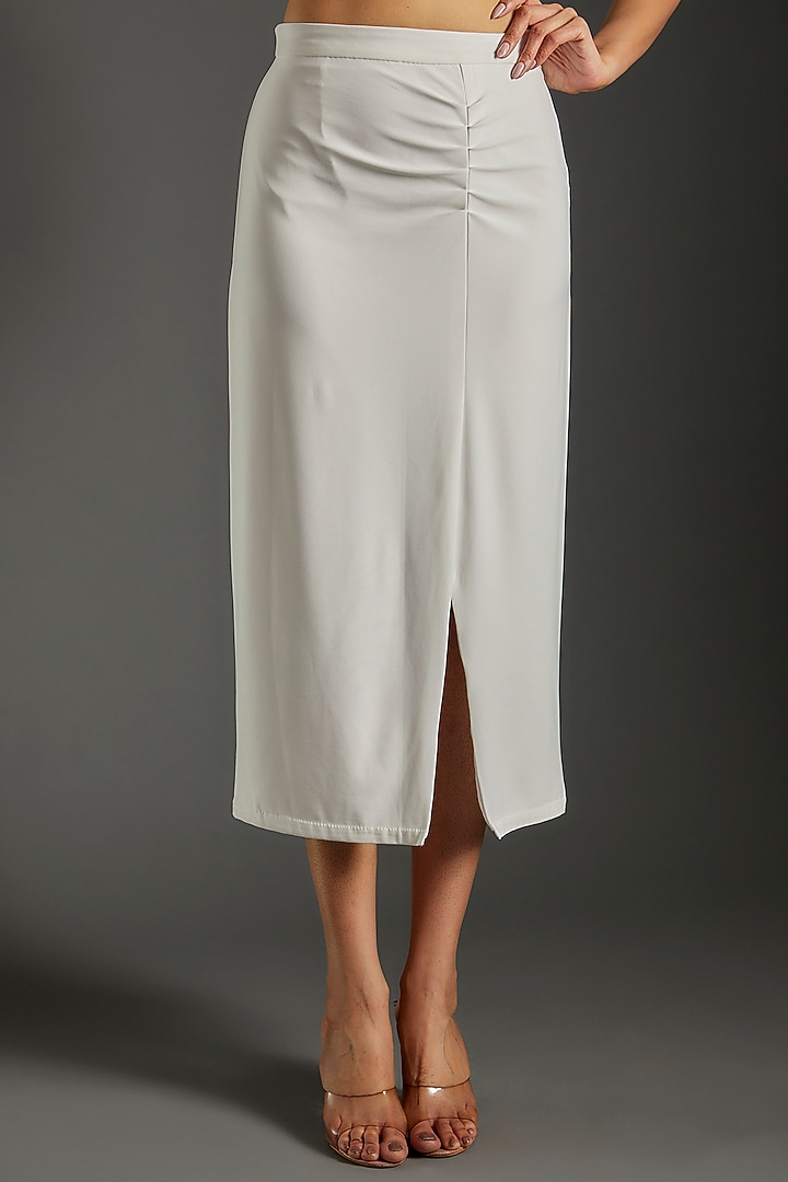 White Polyester & Lycra Pleated Skirt Set by Couche at Pernia's Pop Up Shop