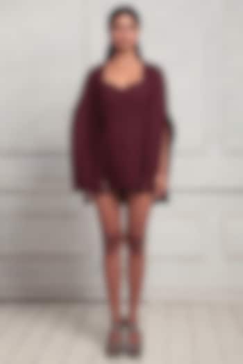 Wine Double Crepe Mini Vacation Dress  by Couche at Pernia's Pop Up Shop