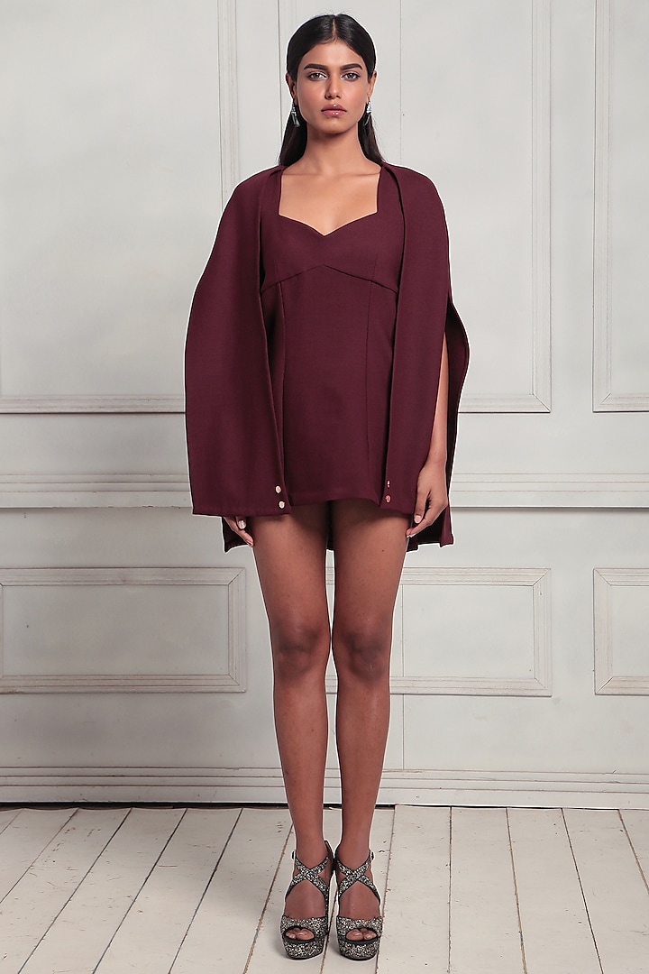 Wine Double Crepe Mini Vacation Dress  by Couche at Pernia's Pop Up Shop
