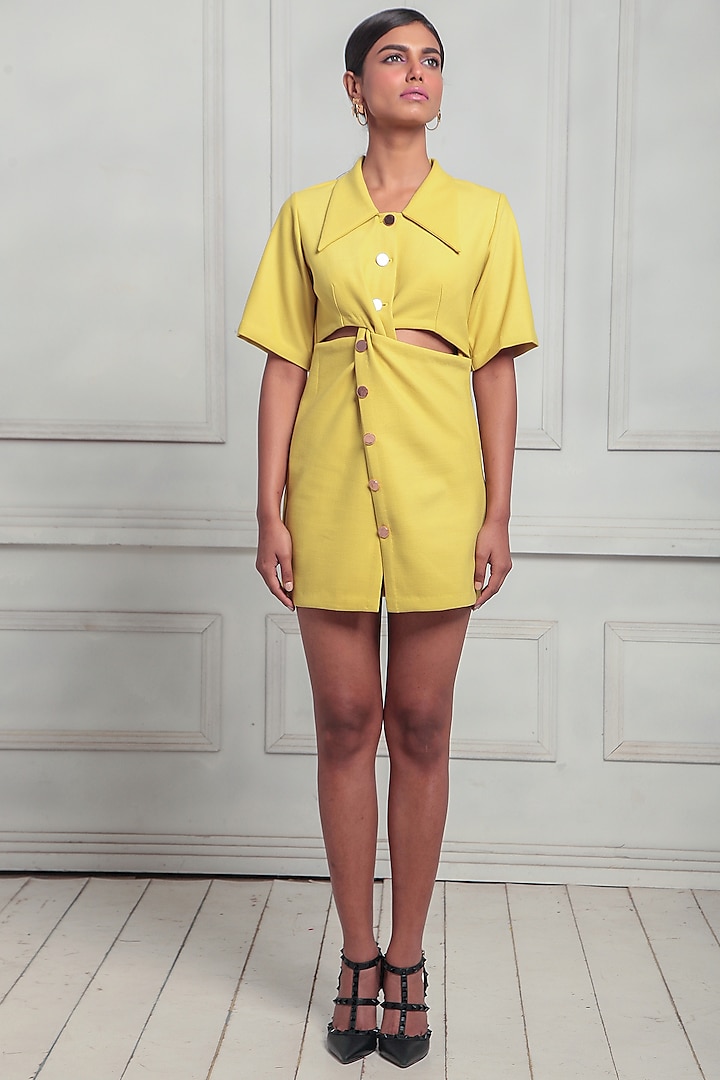 Yellow Polyester Cut Out Summer Shirt Dress by Couche at Pernia's Pop Up Shop