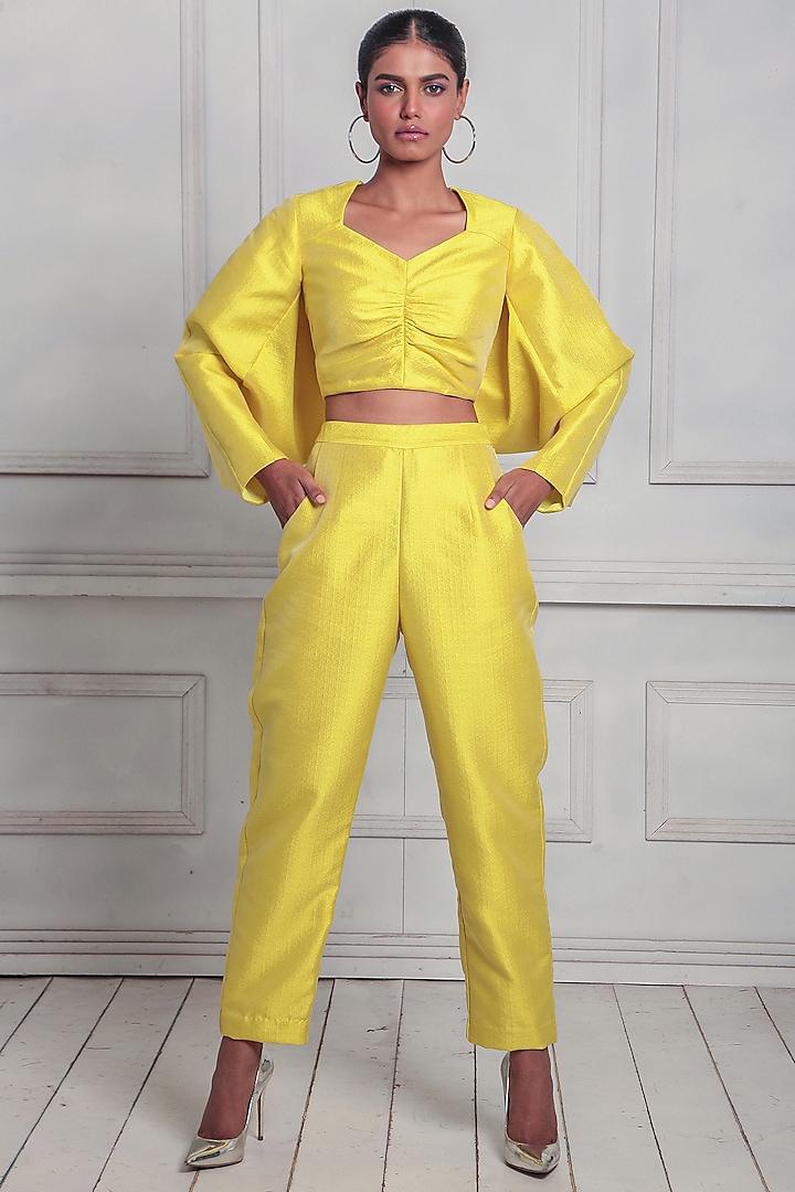 Yellow Tussor Tweed Co-Ord Set by Couche