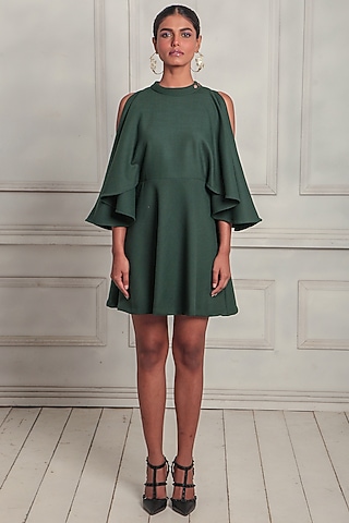 Olive Green Double Crepe Skater Dress by Couche
