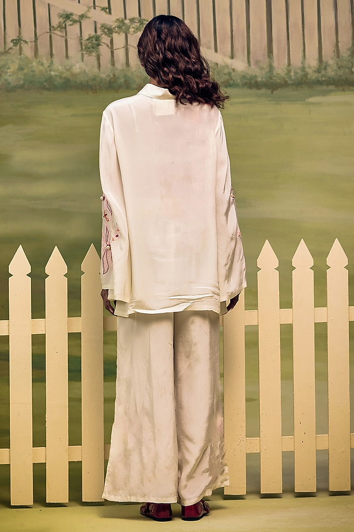 Cream Crepe Floral Thread Embroidered Co-Ord Set by Couche at Pernia's Pop Up Shop