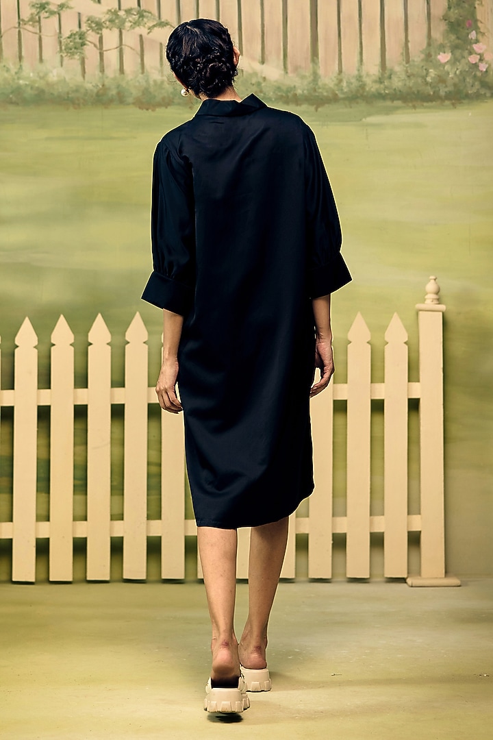 Black Mushroom Satin Floral Patchwork Summer Shirt Dress by Couche at Pernia's Pop Up Shop
