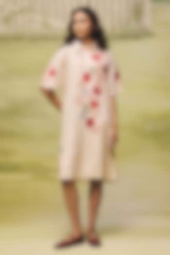 Nude Mul Chanderi Thread Embroidered Mini Vacation Dress by Couche at Pernia's Pop Up Shop