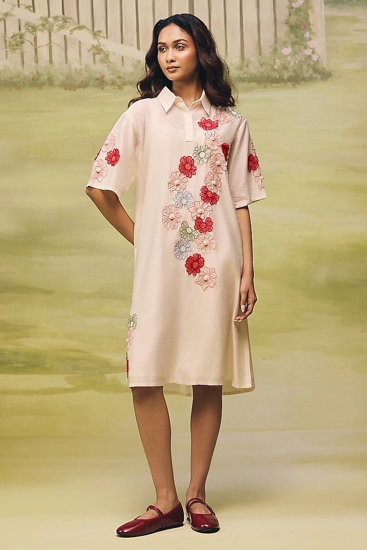 Nude Mul Chanderi Thread Embroidered Mini Vacation Dress by Couche at Pernia's Pop Up Shop