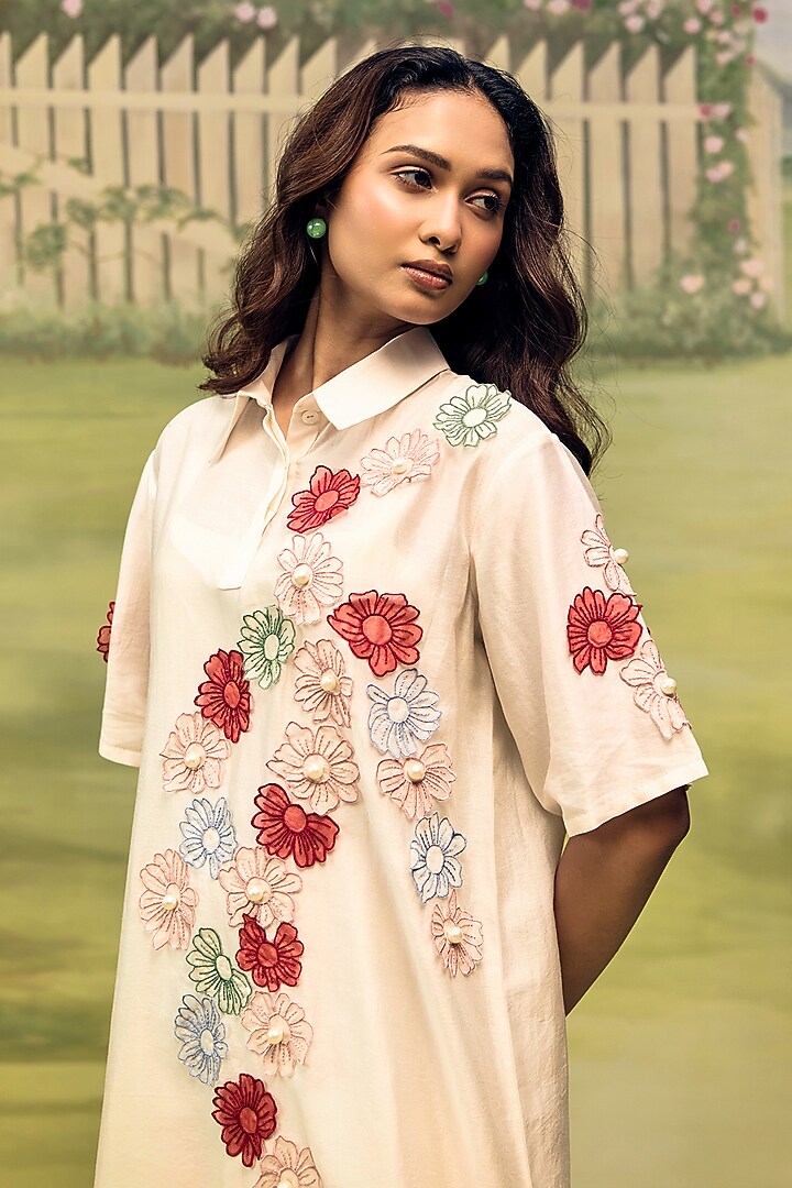 Nude Mul Chanderi Thread Embroidered Mini Vacation Dress by Couche at Pernia's Pop Up Shop