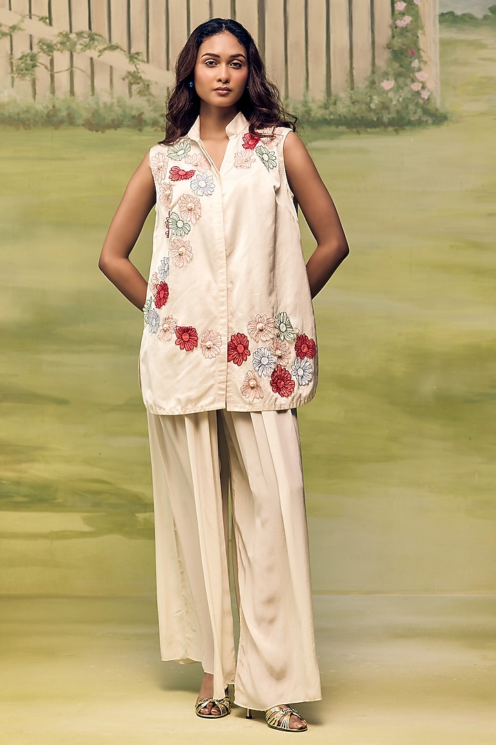 Nude Mulmul Chanderi Floral Printed Co-Ord Set by Couche at Pernia's Pop Up Shop