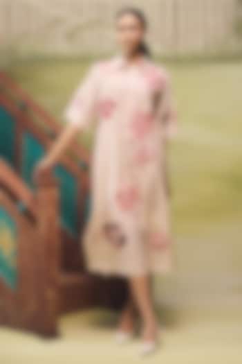 Blush Pink Crepe Thread Embroidered Mini Vacation Shirt Dress by Couche at Pernia's Pop Up Shop
