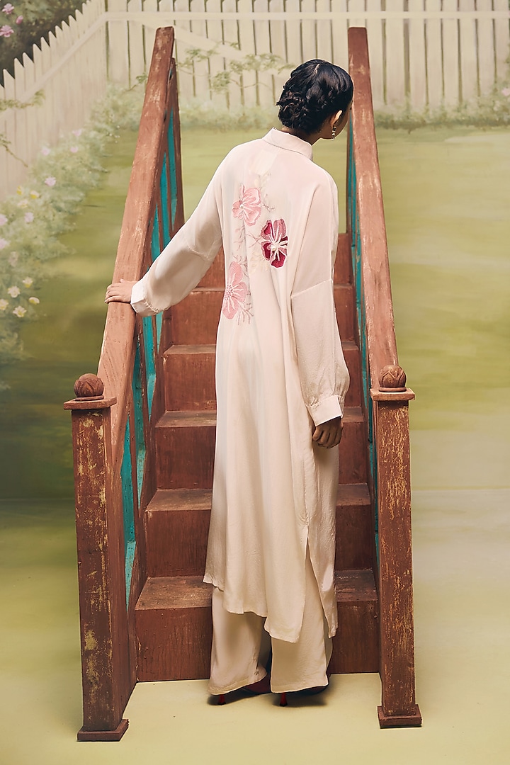 Blush Pink Crepe Floral Embroidered Co-Ord Set by Couche at Pernia's Pop Up Shop