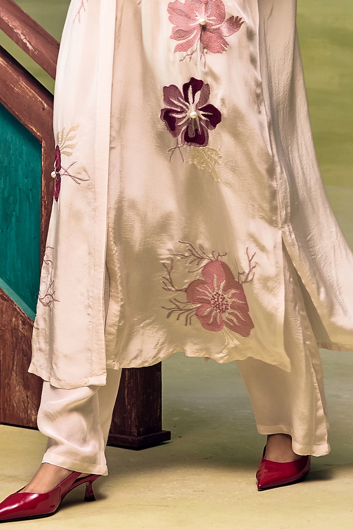 Blush Pink Crepe Floral Embroidered Co-Ord Set by Couche at Pernia's Pop Up Shop