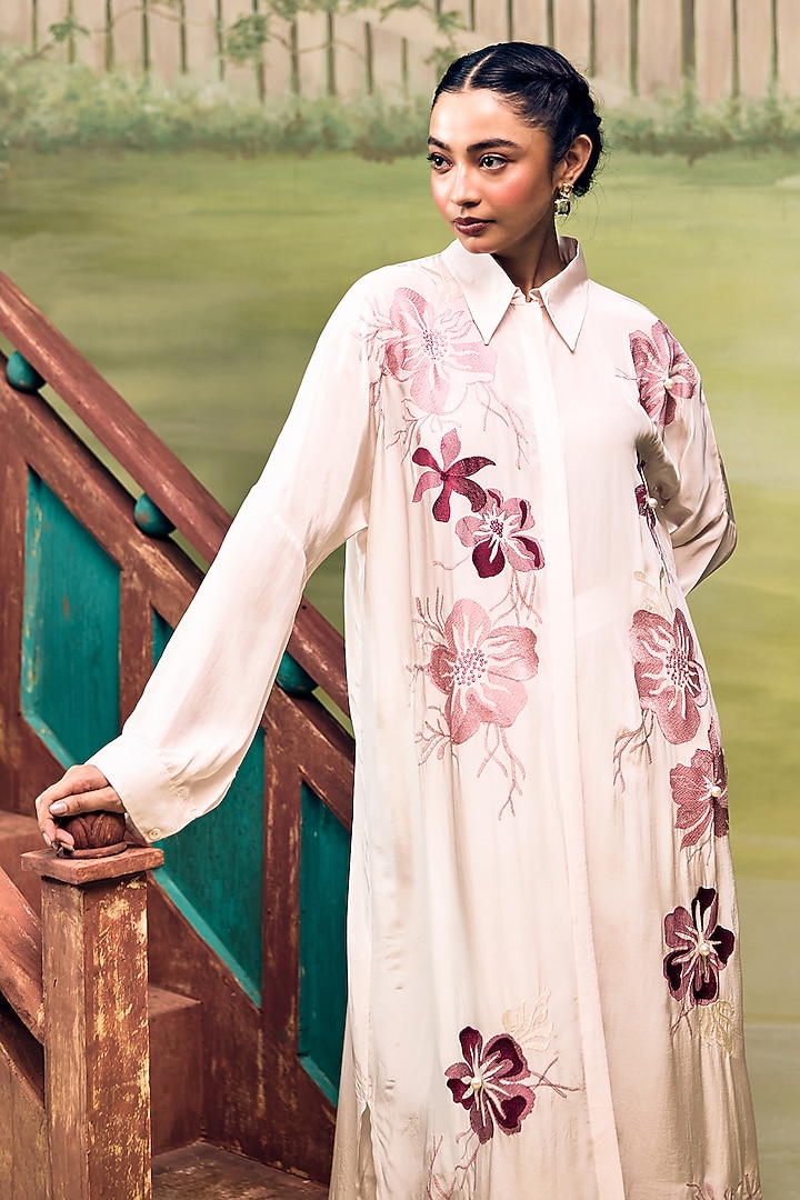 Blush Pink Crepe Floral Embroidered Co-Ord Set by Couche at Pernia's Pop Up Shop