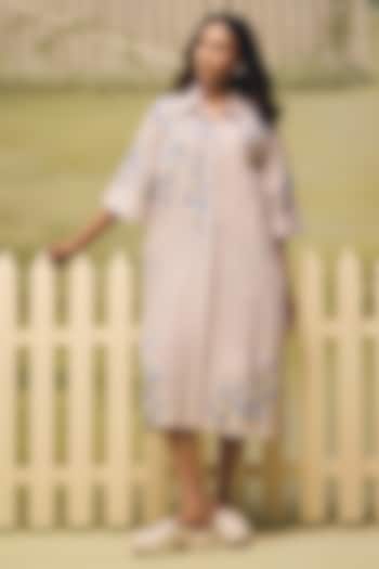 Powder Blue Crepe Thread Embroidered Vacation Shirt Dress by Couche at Pernia's Pop Up Shop