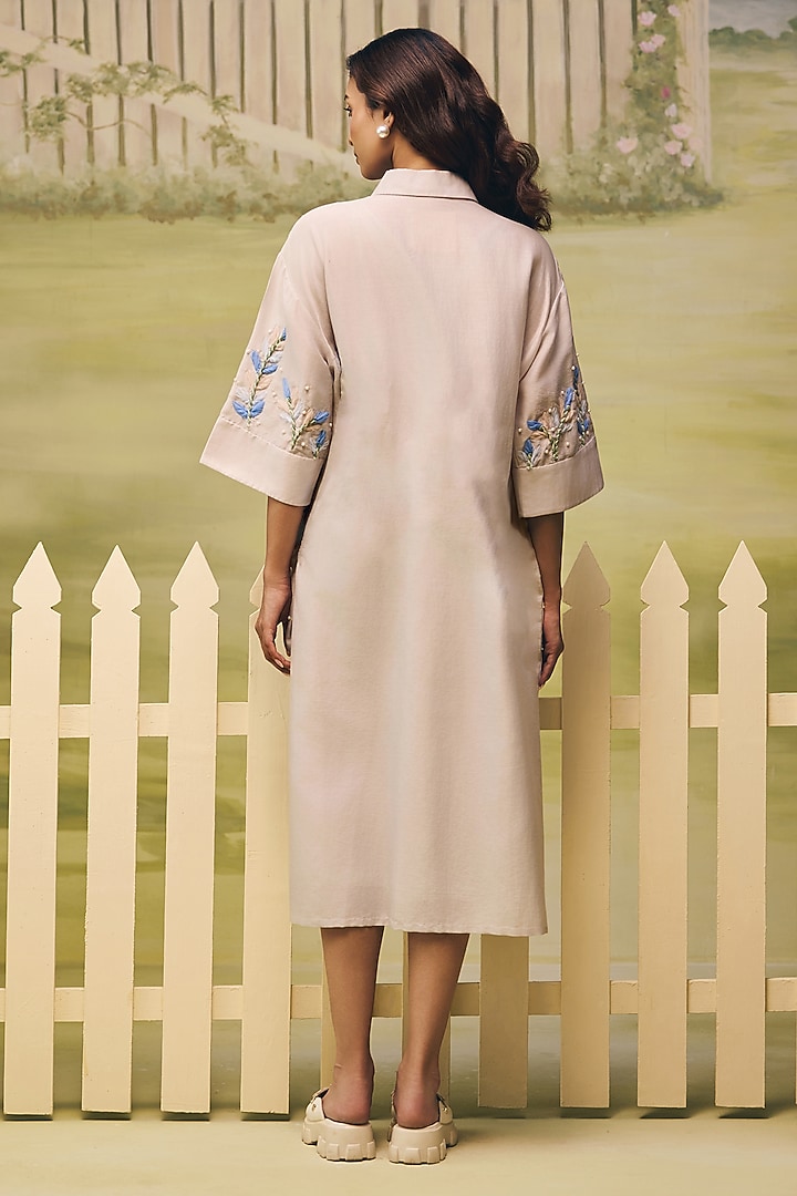 Powder Blue Crepe Thread Embroidered Vacation Shirt Dress by Couche at Pernia's Pop Up Shop