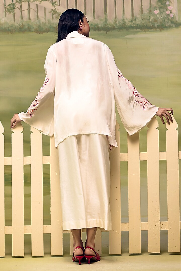 Cream Crepe Floral Embroidered Co-ord Set by Couche at Pernia's Pop Up Shop