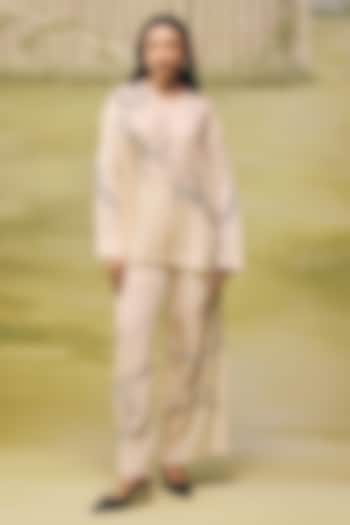 Cream Mulmul Chanderi Machine Embroidered Floral Printed Co-Ord Set by Couche at Pernia's Pop Up Shop