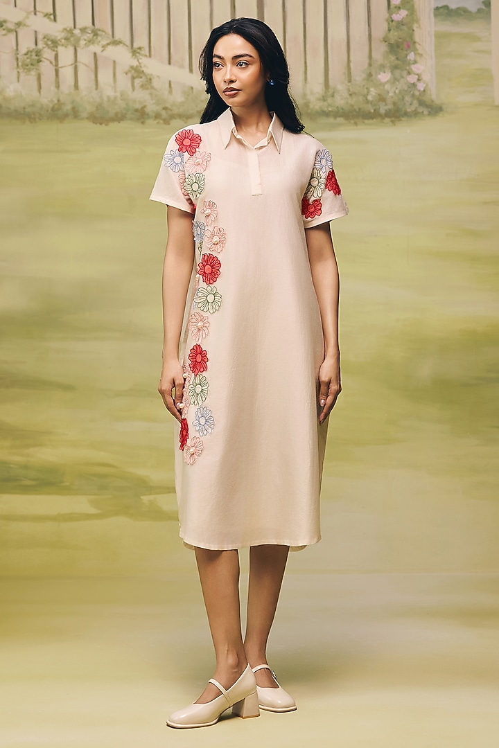 Nude Mul Chanderi Floral Applique Vacation Dress by Couche at Pernia's Pop Up Shop