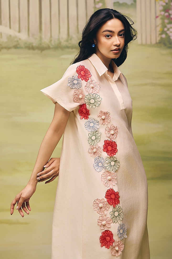 Nude Mul Chanderi Floral Applique Vacation Dress by Couche at Pernia's Pop Up Shop
