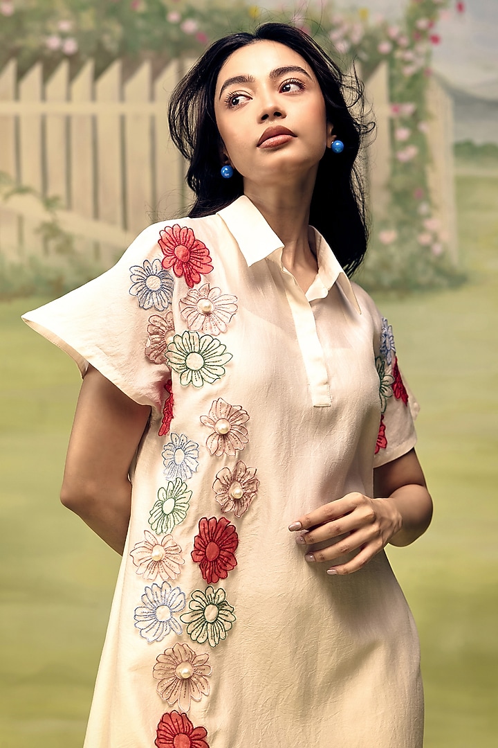 Nude Mul Chanderi Floral Applique Vacation Dress by Couche at Pernia's Pop Up Shop