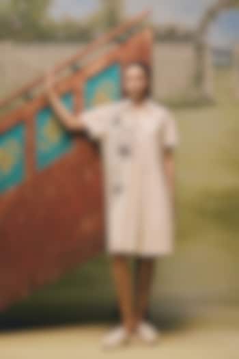 Cream Mul Chanderi Floral Embroidered Summer Shirt Dress by Couche at Pernia's Pop Up Shop