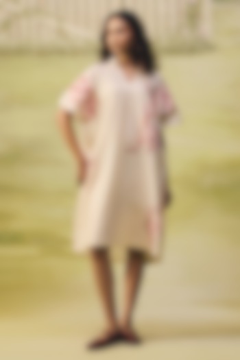 Cream Mul Chanderi Thread Embroidered Summer Dress by Couche at Pernia's Pop Up Shop