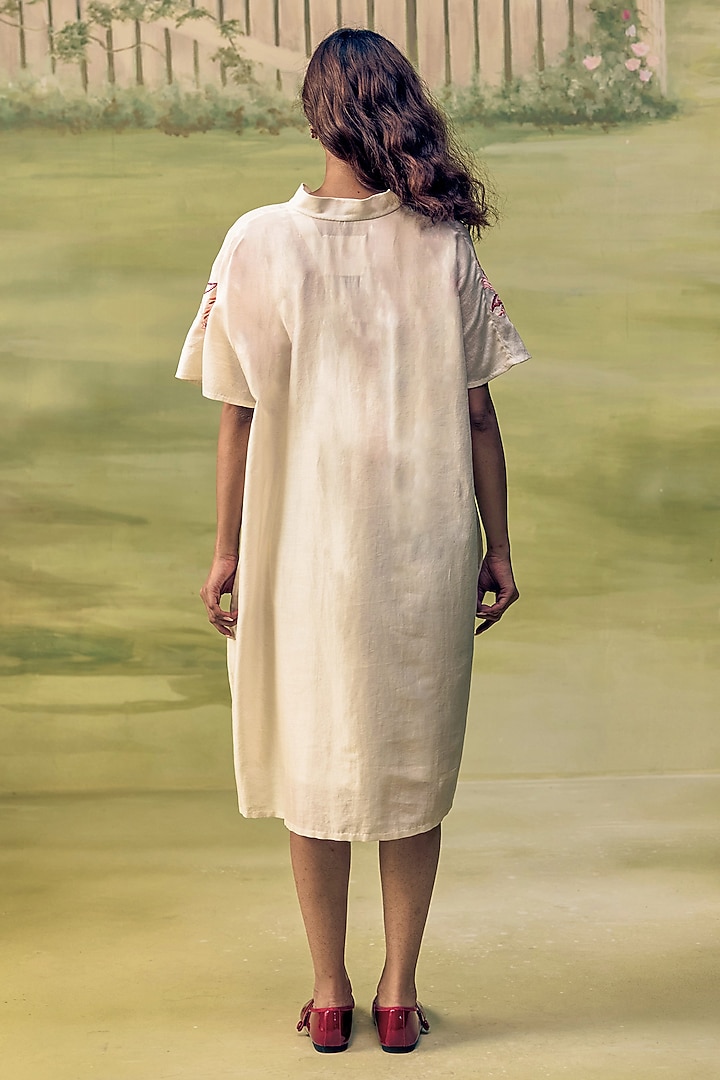 Cream Mul Chanderi Thread Embroidered Summer Dress by Couche at Pernia's Pop Up Shop