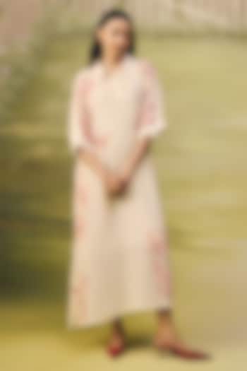 Cream Crepe Thread Embroidered Summer Dress by Couche at Pernia's Pop Up Shop